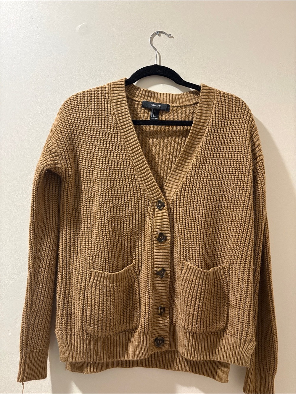 Forever 21 Camel Ribbed Button-Up Cardigan